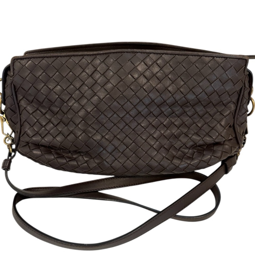 Bottega Veneta Intrecciato Woven Leather Crossbody — Dark Brown